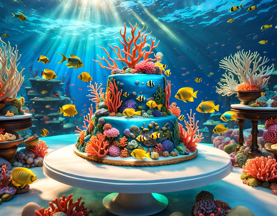 Underwater Wedding Cake Sculpture: A Photorealistic Dream