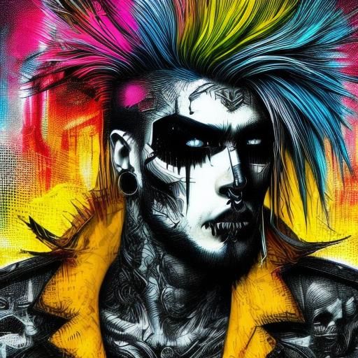 Neon Gothic Punk Guitarist in Cyberpunk Style