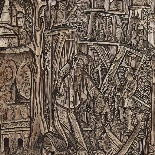 Grand Figure in Wood Carving Style