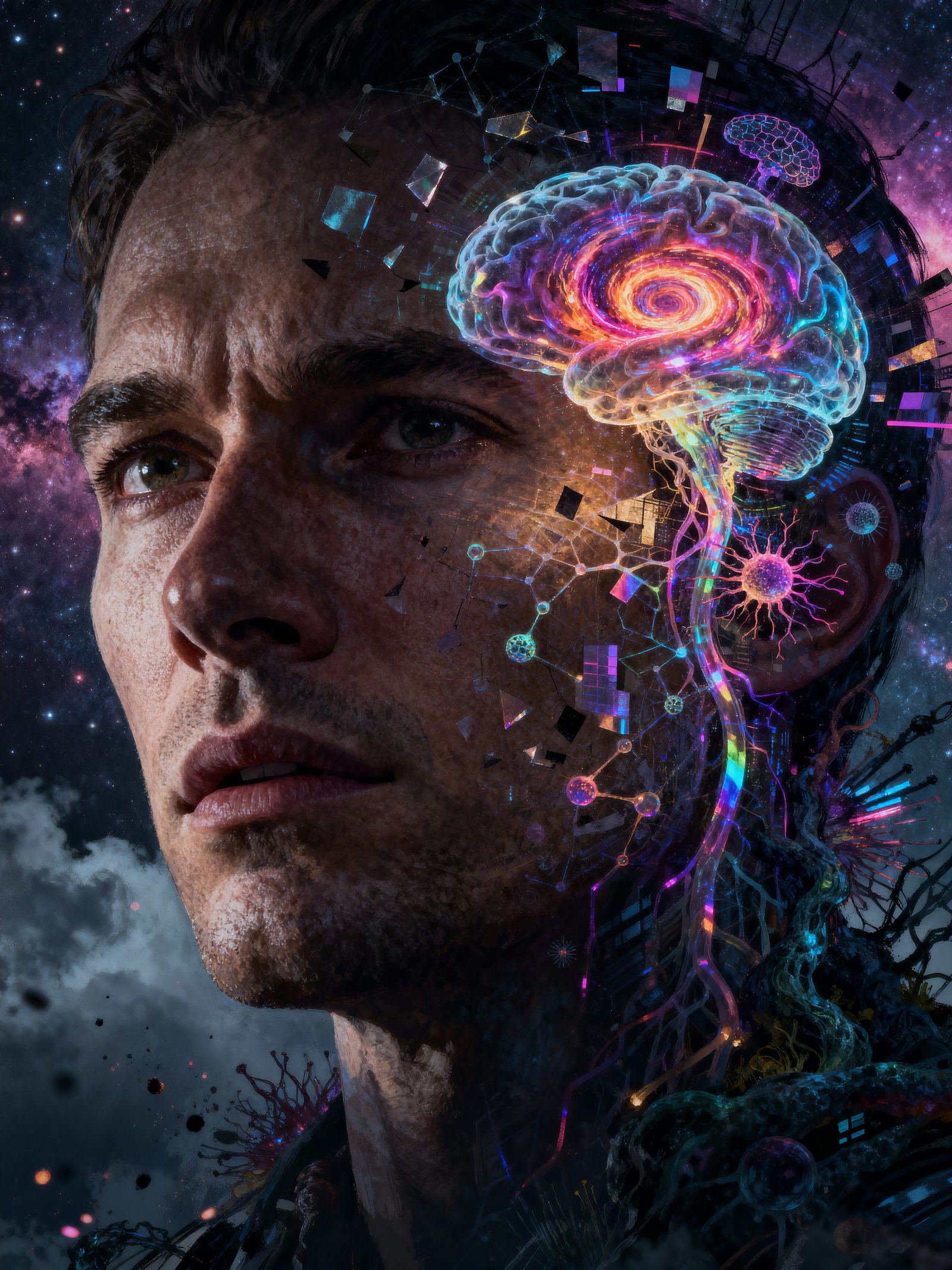 Intricate Mind Portrait with Fractal Realities