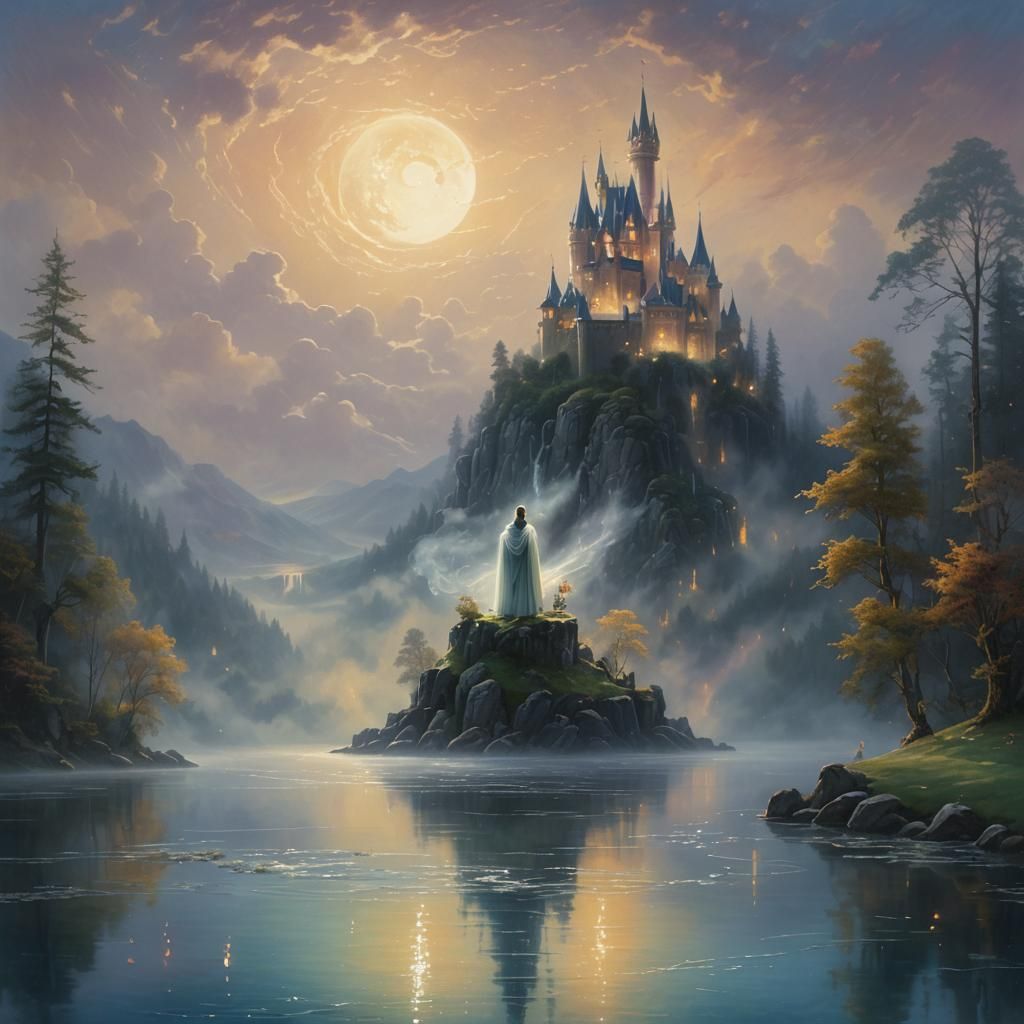 Ethereal Fantasy Figure by Moonlit Lake