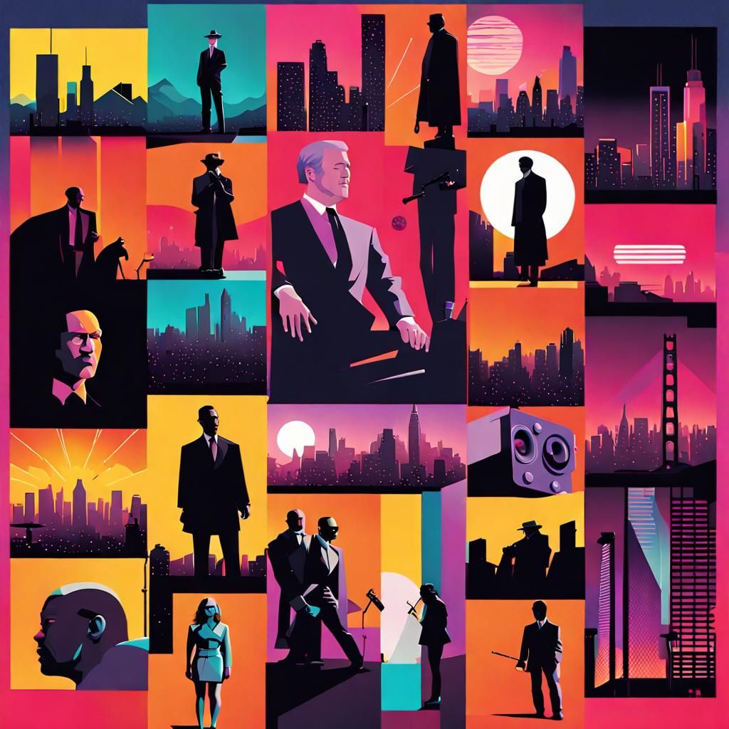 Modern Cinema: Geometric Collage Poster in Neon Colors