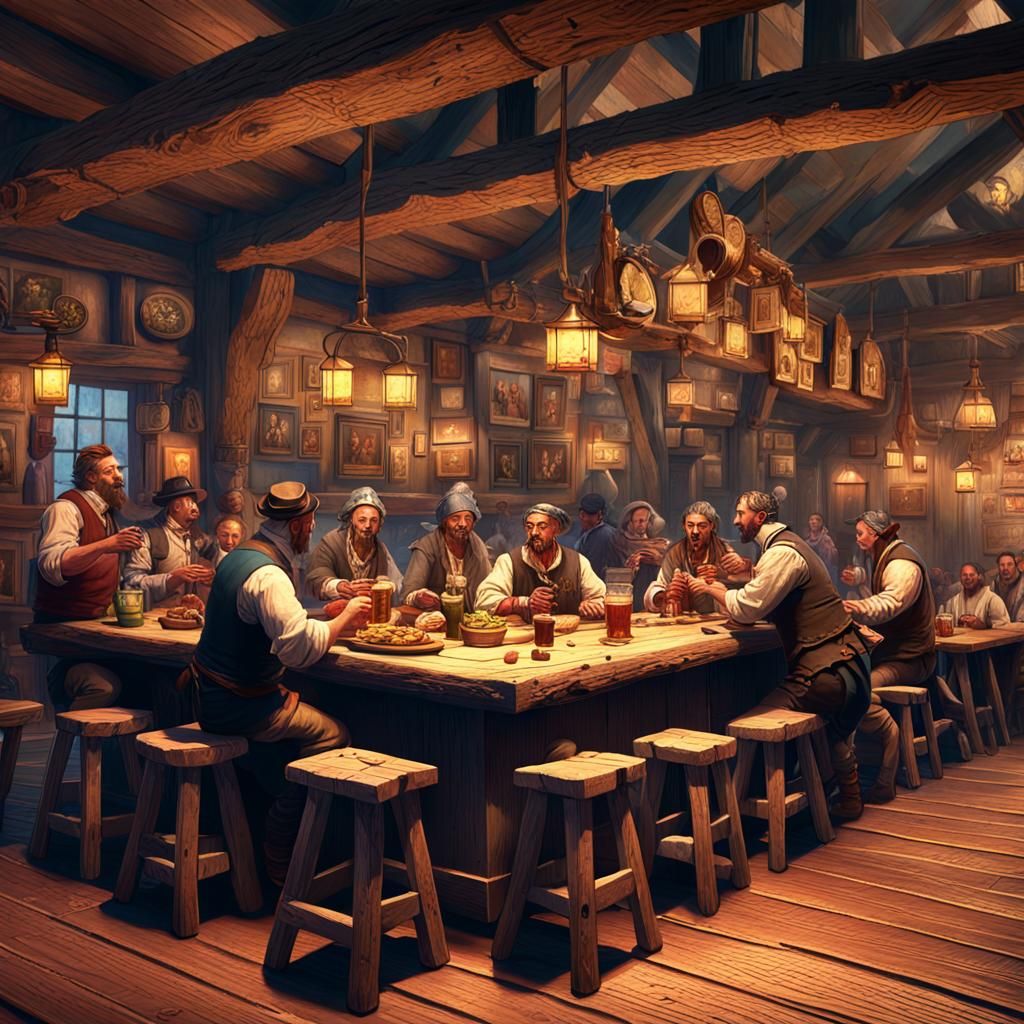 Lively Tavern Interior: A Detailed Matte Painting