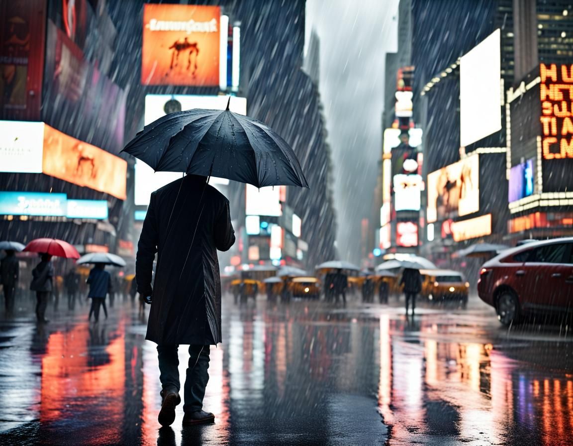 Rain Storm in Times Square: Cinematic Digital Painting