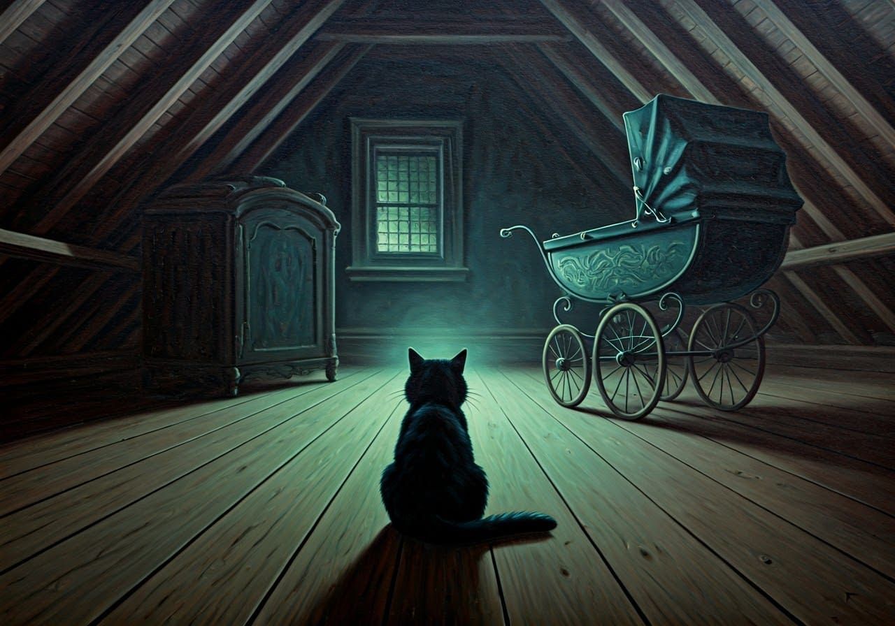 Eerie Green Glow Cat in Haunted House