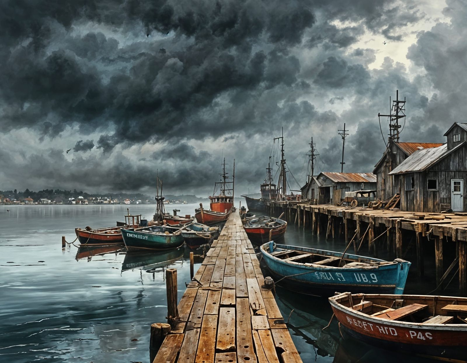 Foggy Harbor Pier in Oil Painting Style