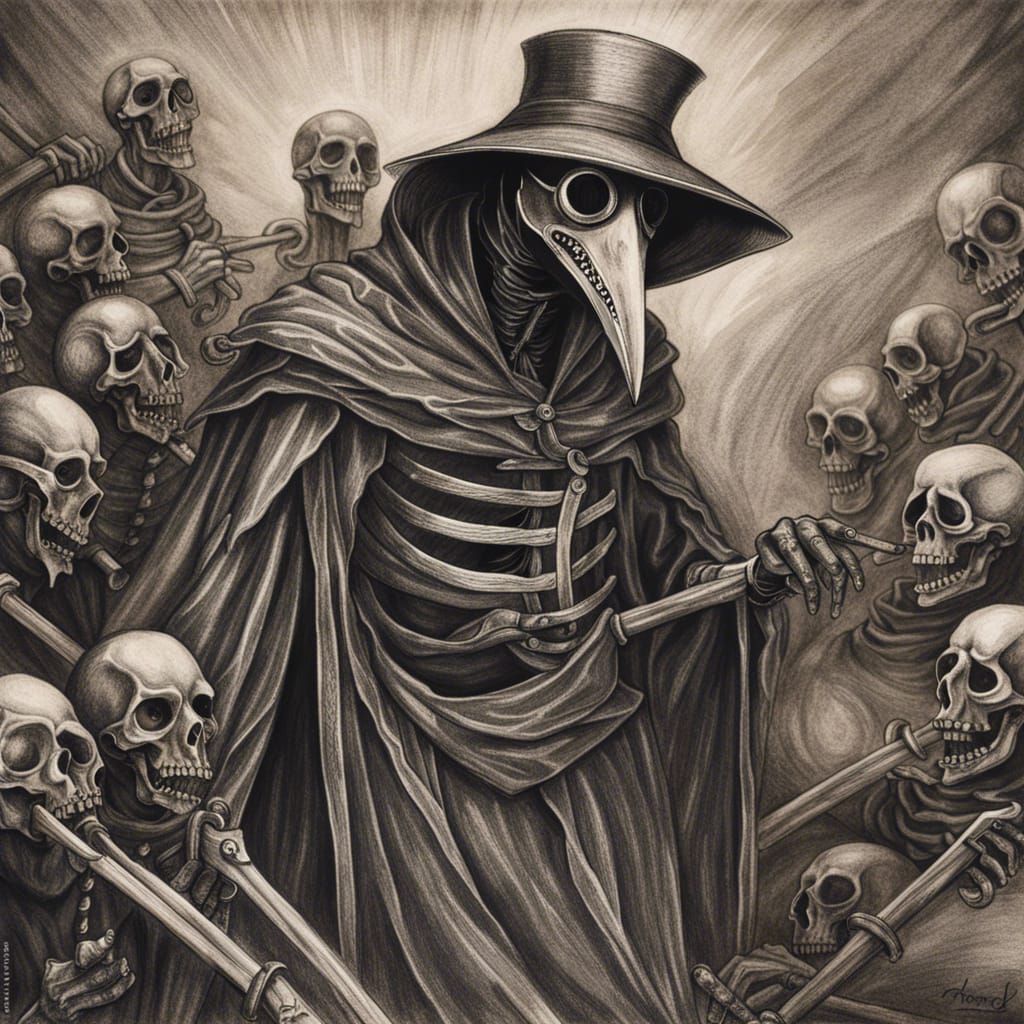 Medieval Plague Doctor Skeletons in Charcoal