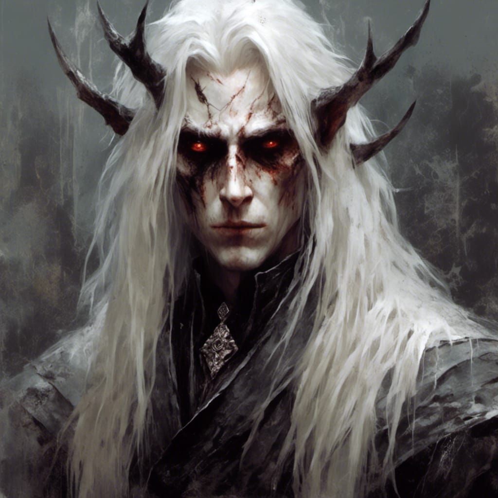 Hyperrealistic Pale Elf with Silver Hair and White Eyes