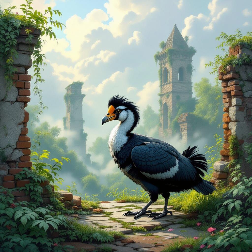 Dodo Bird in Overgrown Ruins: Ethereal Fantasy