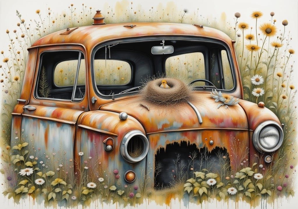 A Small Bird's Sanctuary Amidst Rusty Ruin