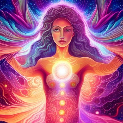 Holographic Cosmic Astral Illustration in Mixed Media