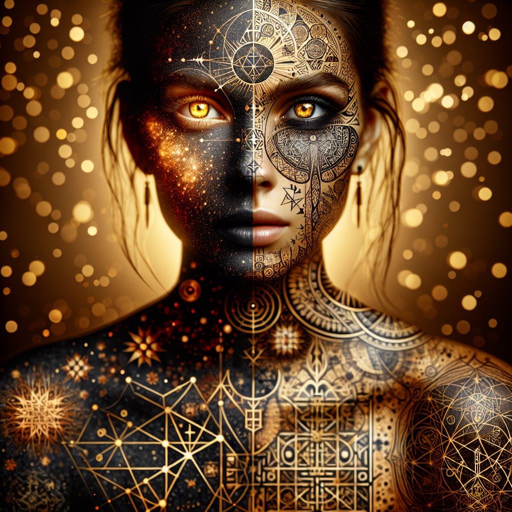 Shattered Scandinavian Woman with Runic Body Art