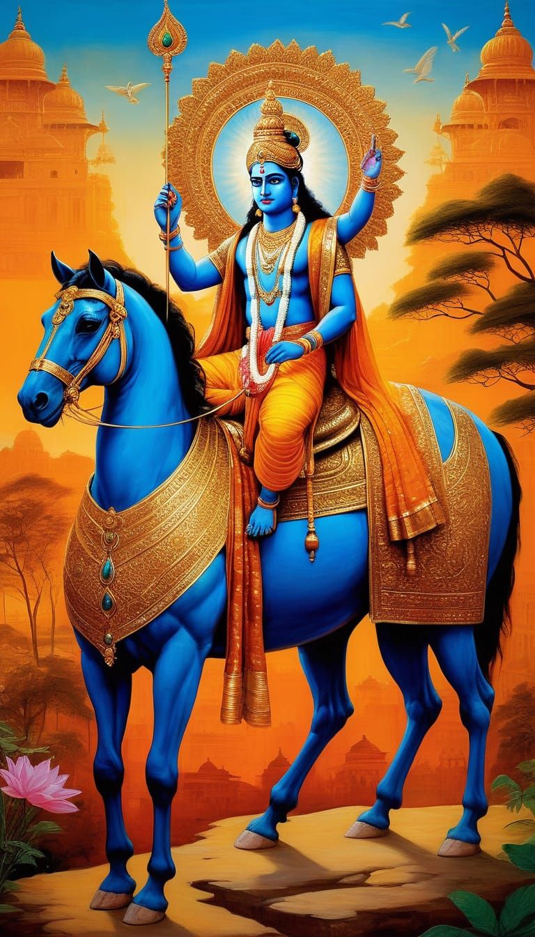 Divine Krishna on Chariot: Radiant God of Wisdom and Authori...