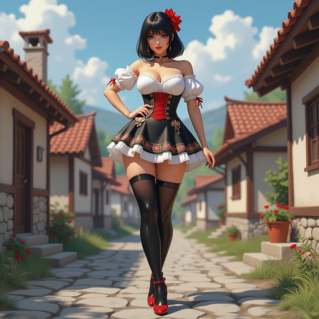 Curvy Woman in Macedonian Folk Costume, 3D Anime Art