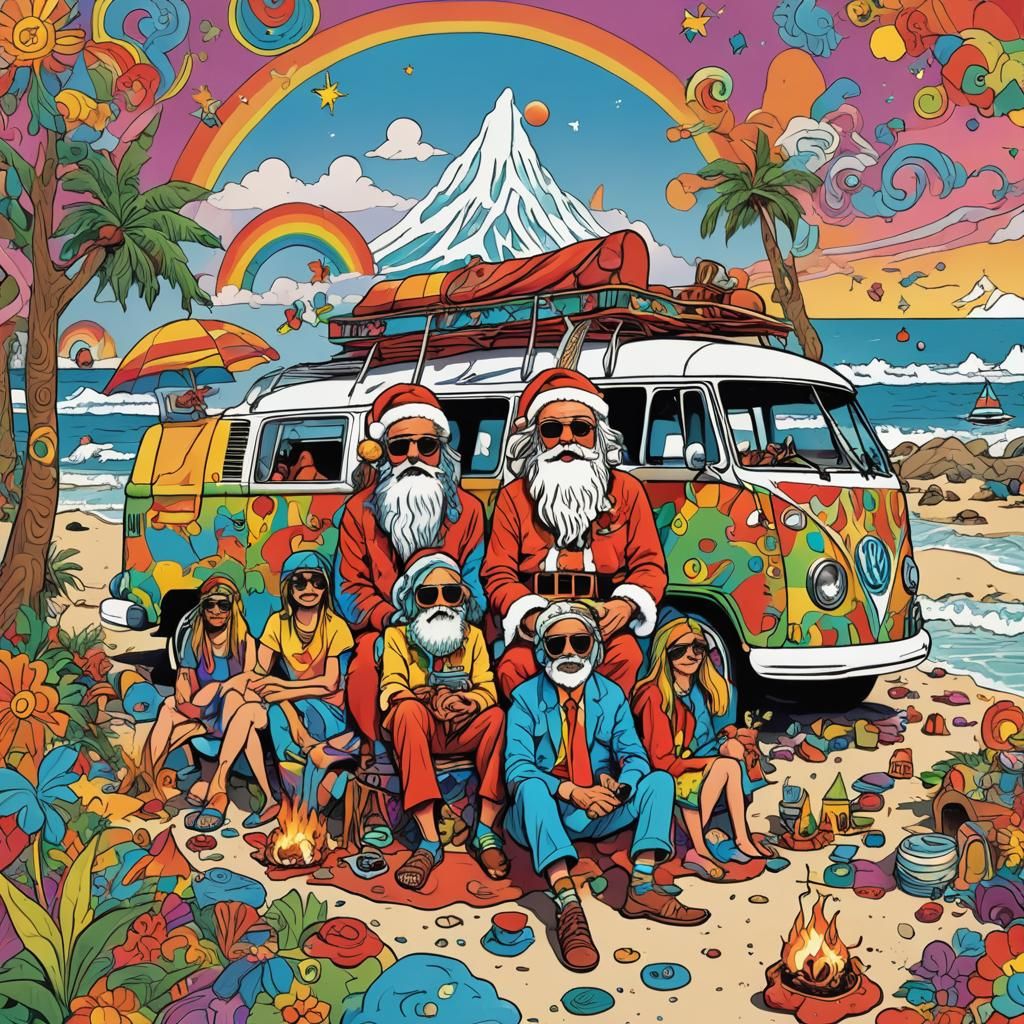 Santa's Psychedelic Camping Trip: A Pop Art Illustration