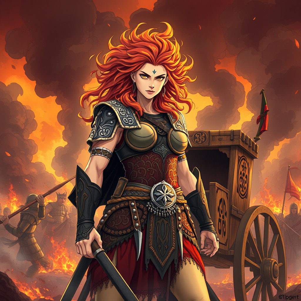 Boudica, Warrior Queen, in Studio Trigger Anime Style