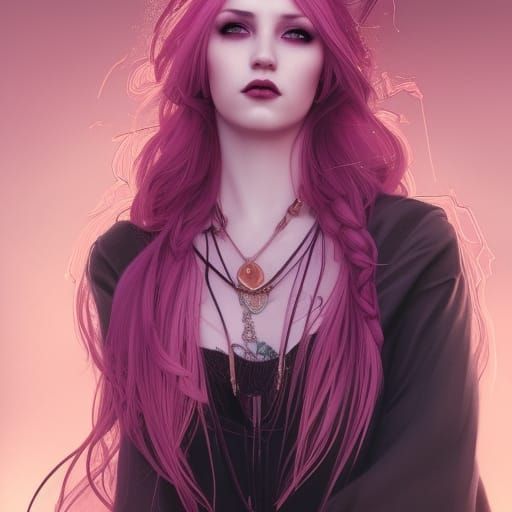 Pink-Haired Gothic Beauty Portrait in Hyperdetailed Style