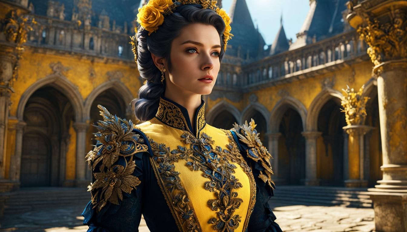 Fairy Knight in Baroque Castle Courtyard