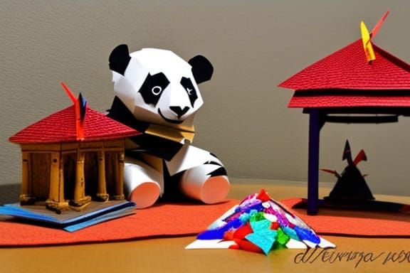 Origami Panda at Tibetan Monastery