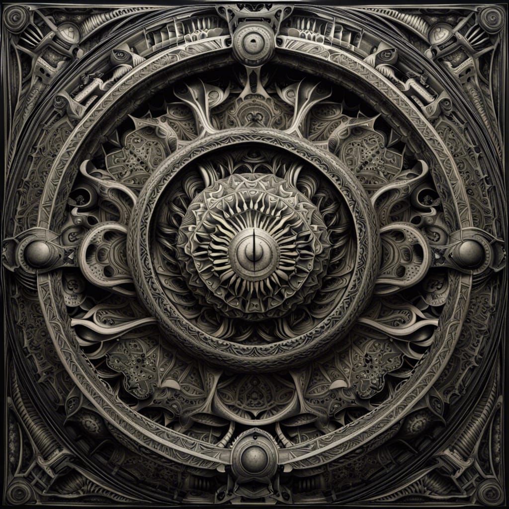 Giger-Inspired Biomechanical Mandala with Kaleidoscopic Patt...