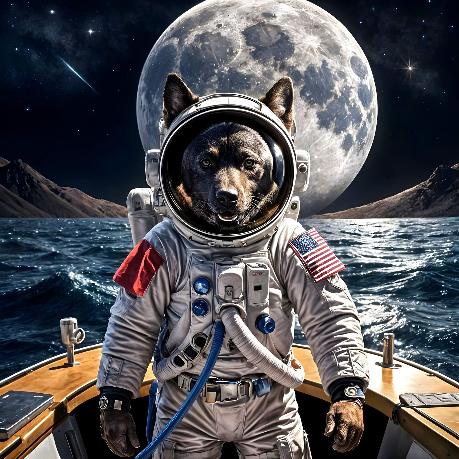 Dog Astronaut on Lunar Boat Trip