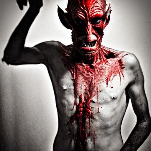 Creepy Insect Man in Bathroom with Red Lighting