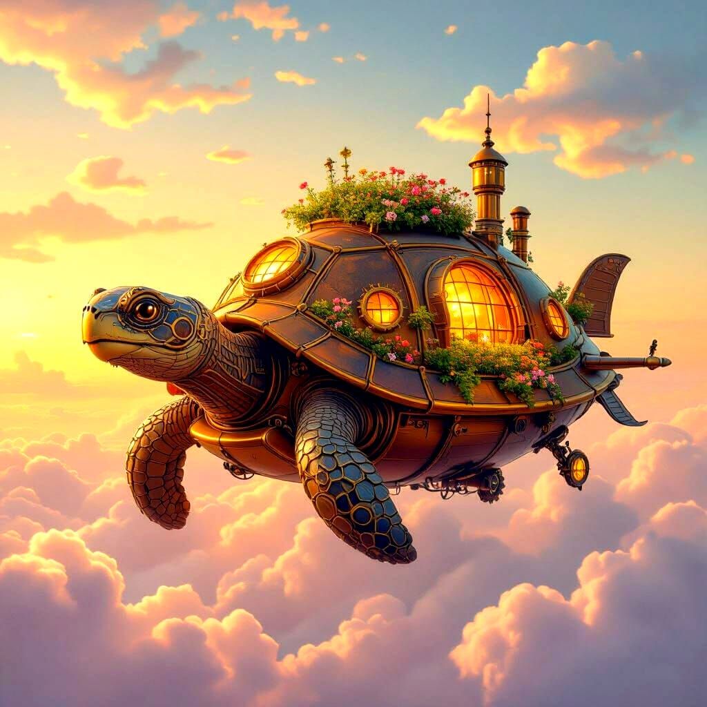 Steampunk Tortoise Airship with Victorian Garden