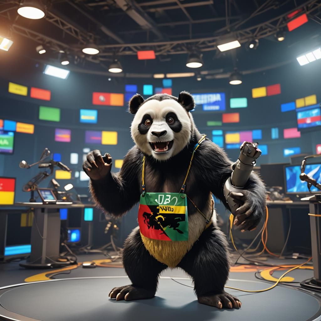 Panda-Chimpanzee Hybrid in Animated Ugandan News Studio