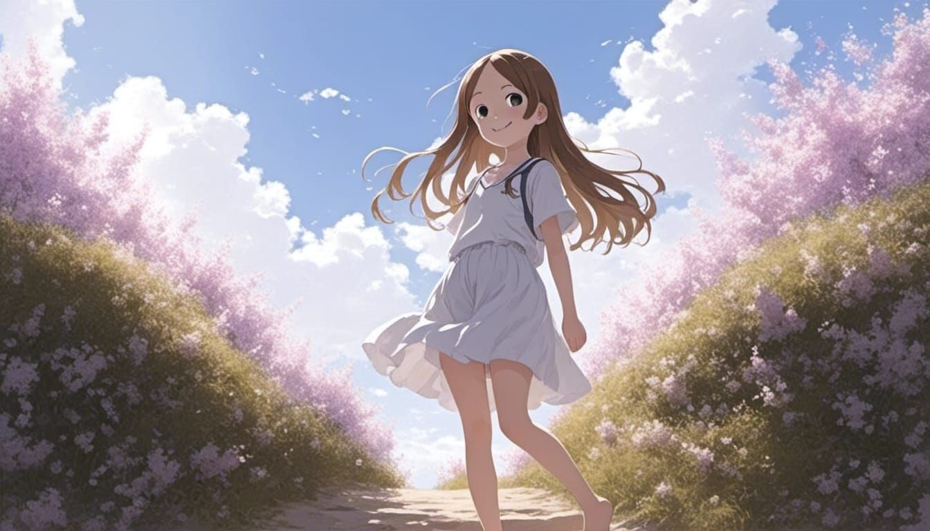 Barefoot Girl in Flower Field: Impressionistic Portrait