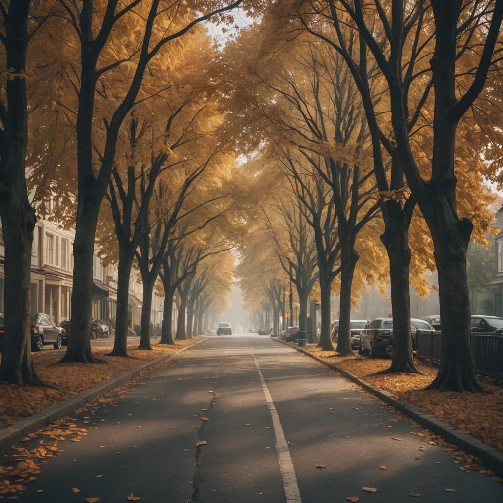 Beautiful Autumn Street Scene in Cinematic Style