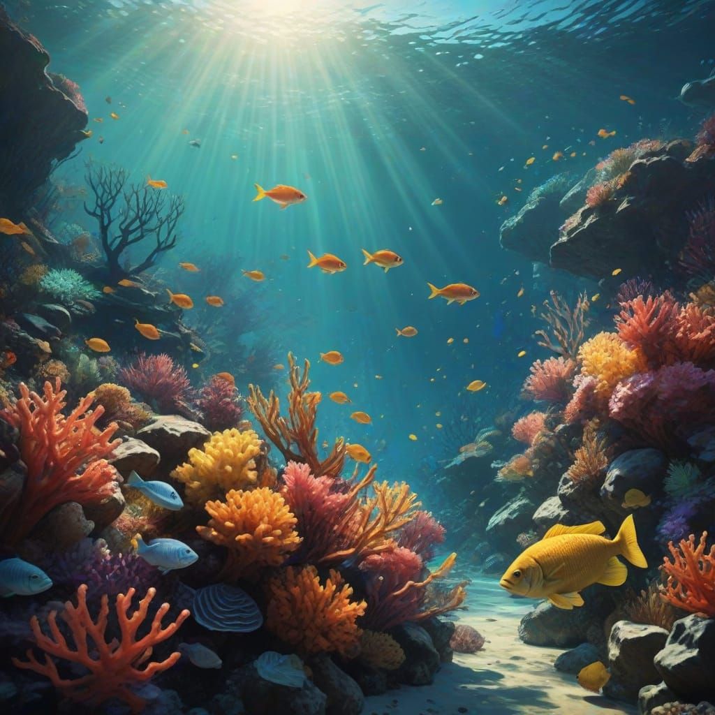 Vibrant Coral Reef in Post-Impressionist Style