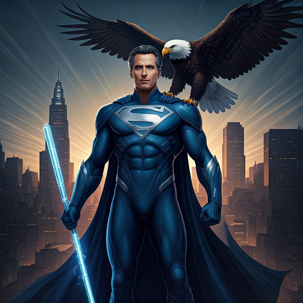 Heroic Figure with Eagle in Comic Book Art Style