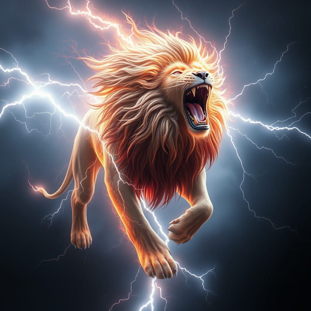 Ethereal Lion Electrified by Celestial Lightning