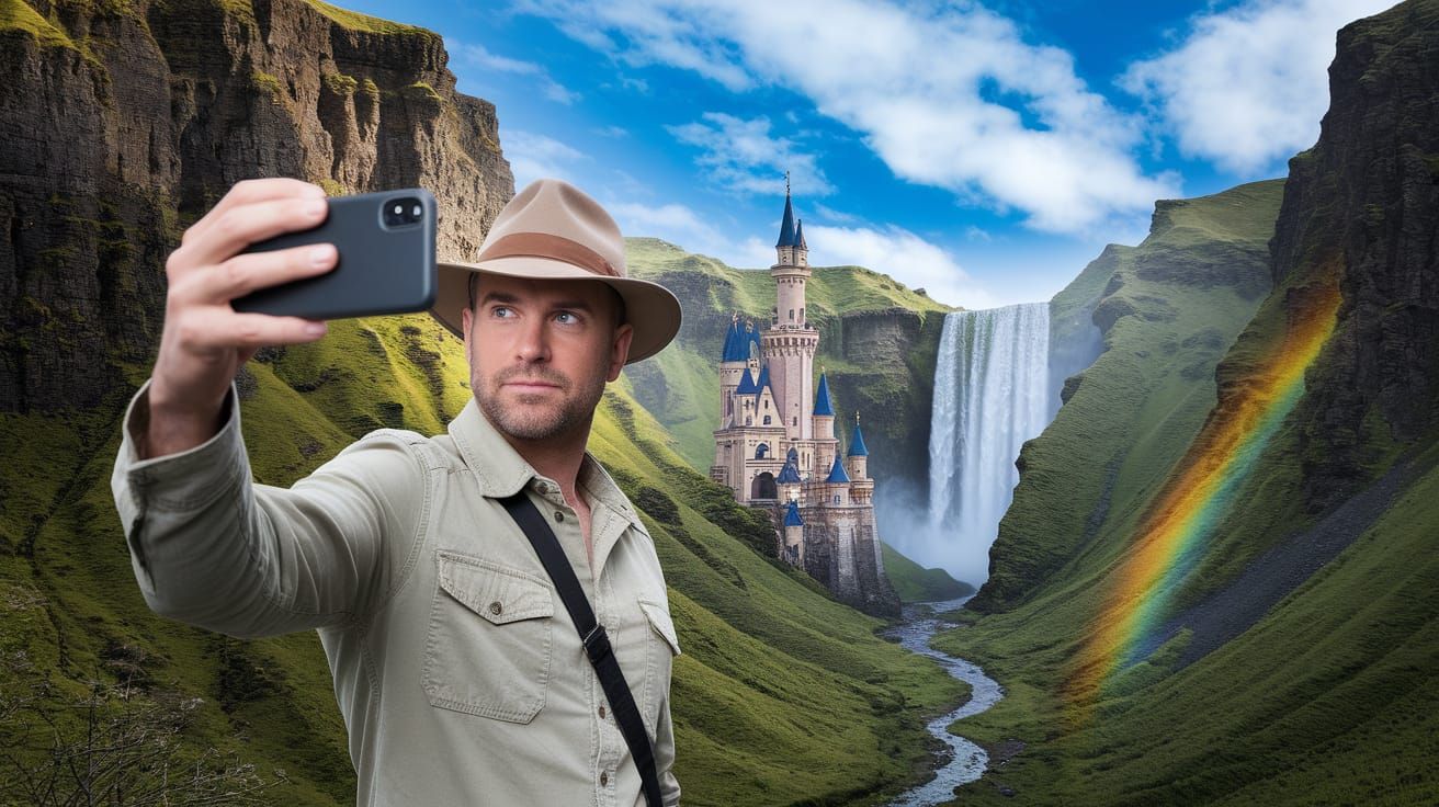 Explorer's Selfie in Lost Valley with Castle