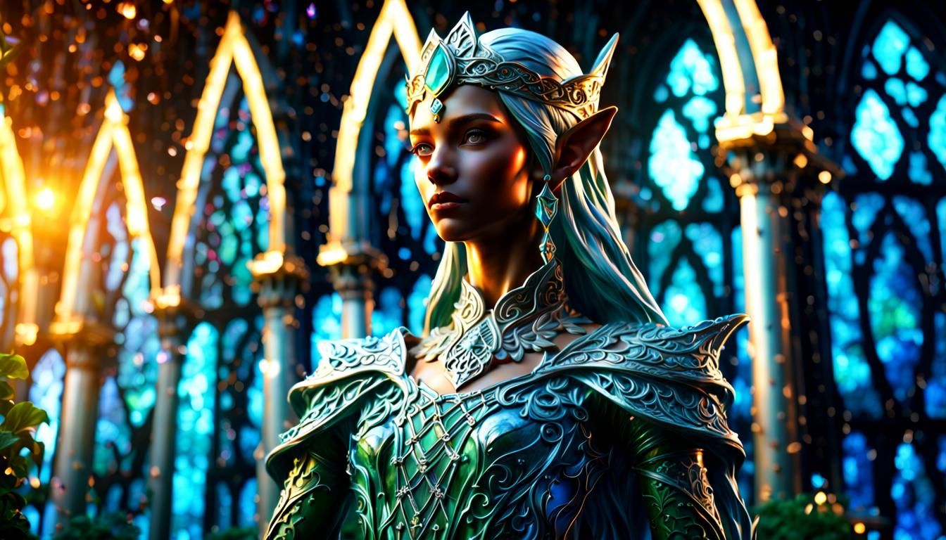 Elven Princess Crystal Statue in Hyperrealistic 8K