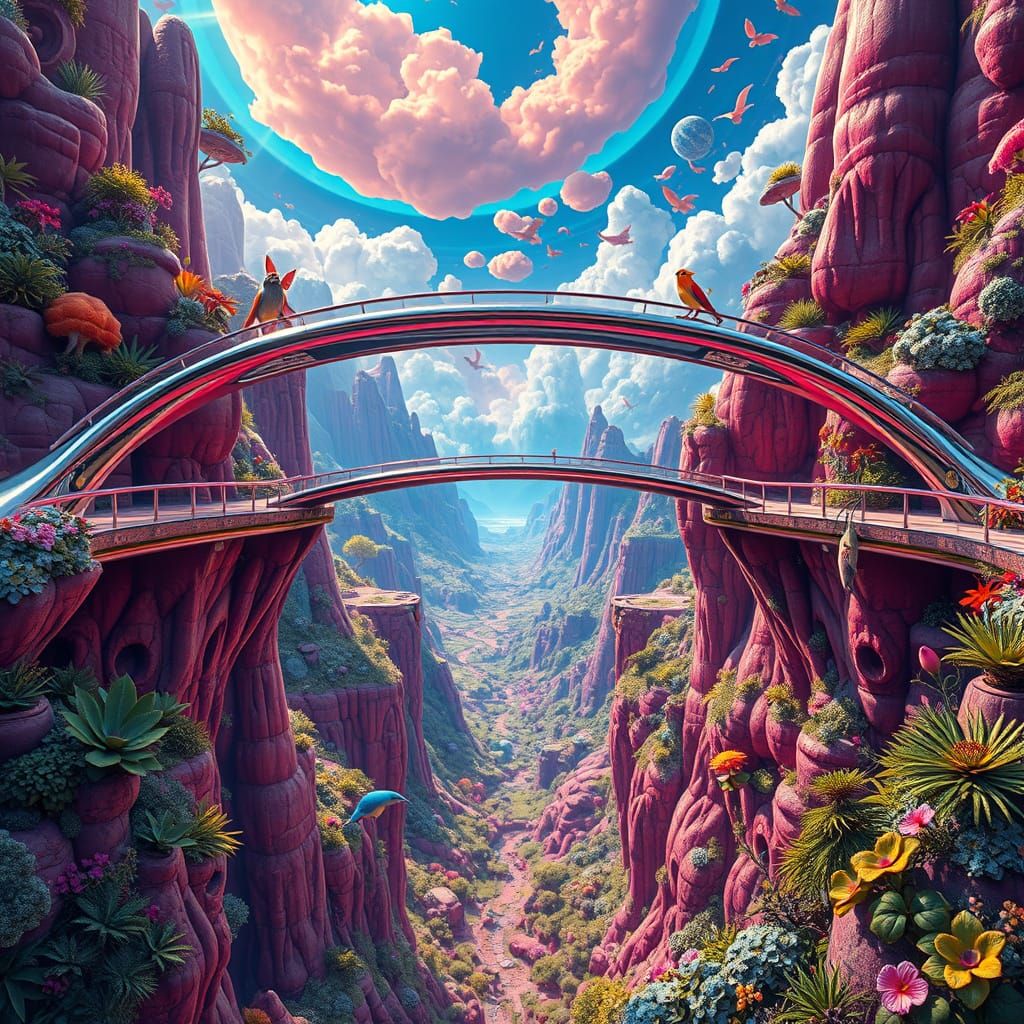 Surreal Chrome Bridge Reflects Fantastical Landscapes in Psy...