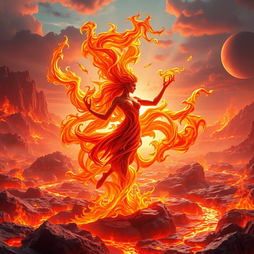 Fire Elemental Dances in a Molten Lava World