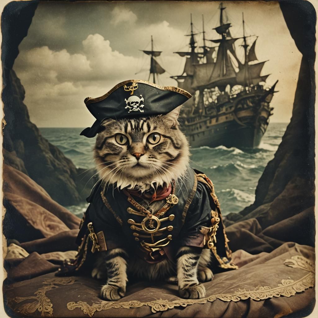 Pirate Cat in Vintage Instant Photograph