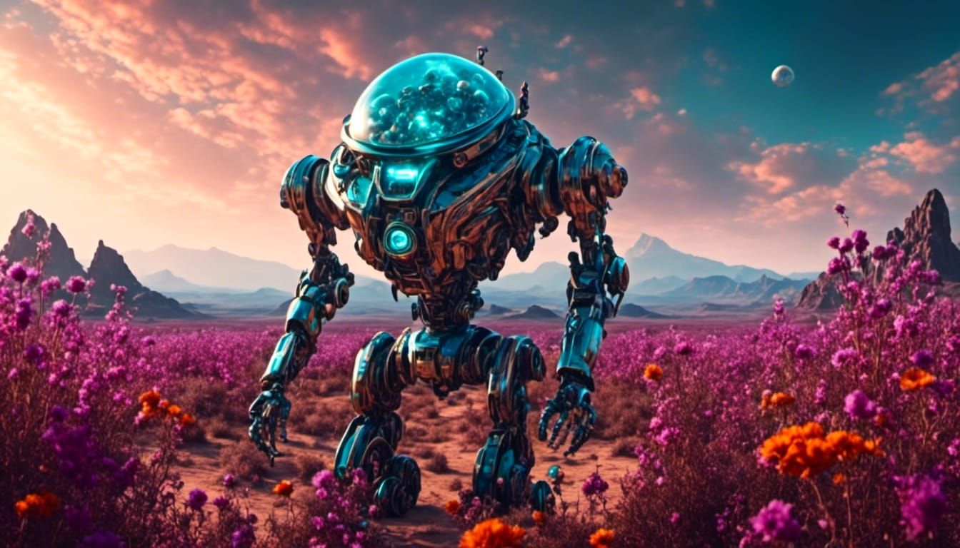 Fishbowl Mecha Robot in Cosmic Setting