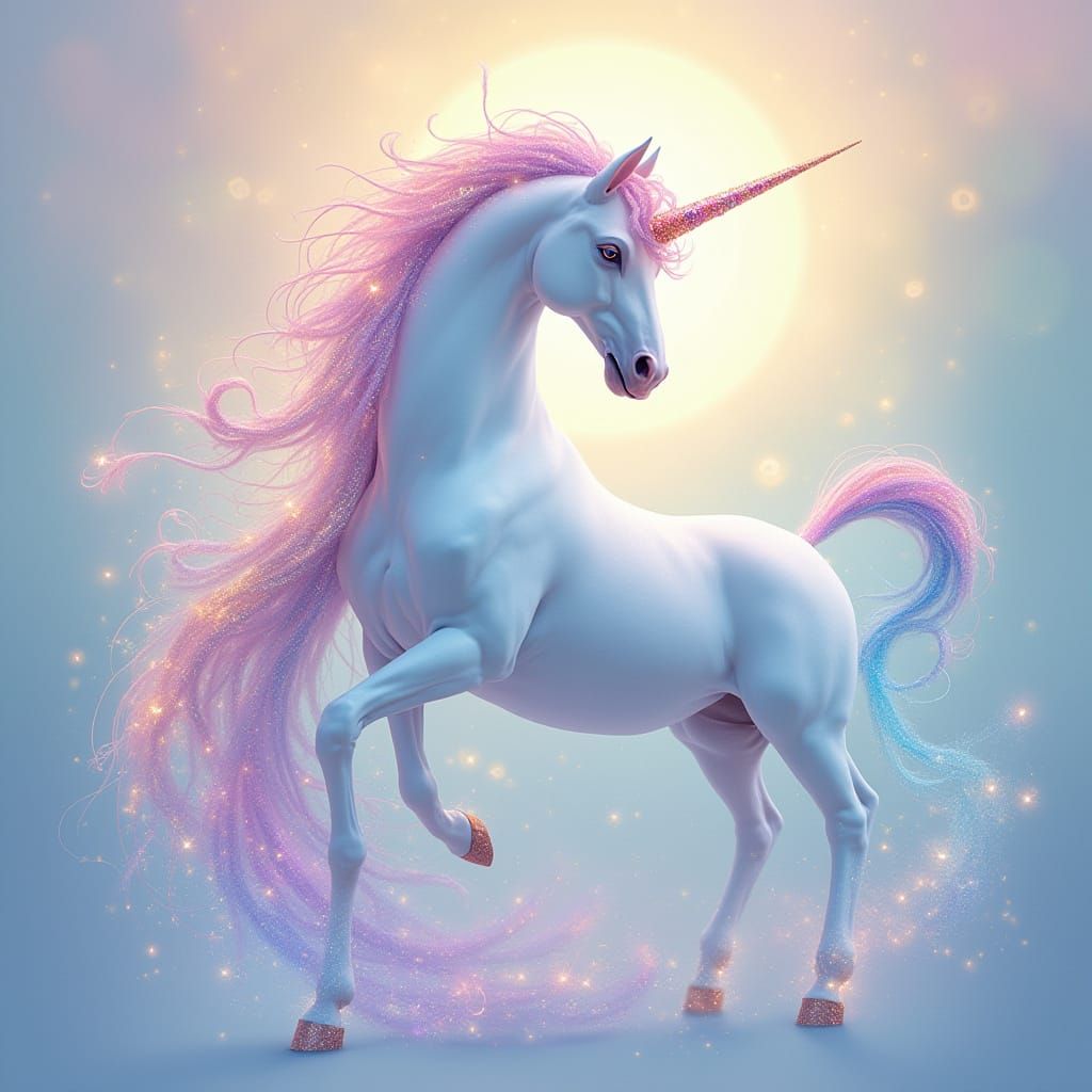 Enchanted Unicorn with Rainbow Horn and Glittering Mane