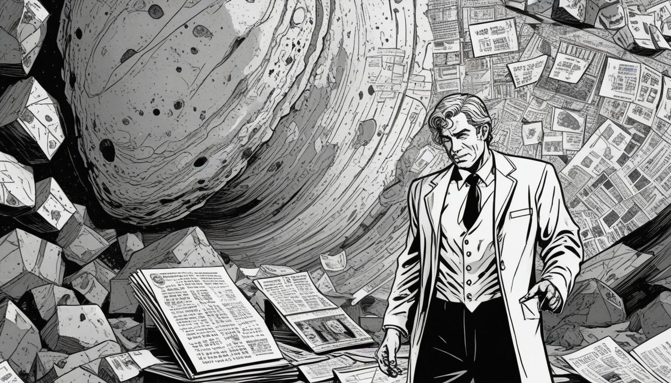 Retro Comic Book Artist Works Amidst Asteroid Ruins in Distr...
