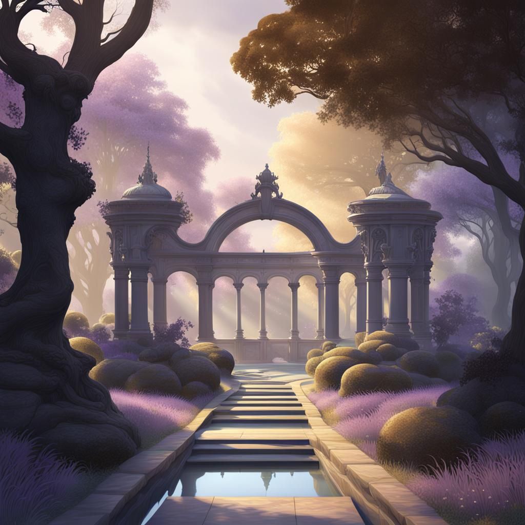 Palladian Garden with Sinuous Path in Pastel Colors