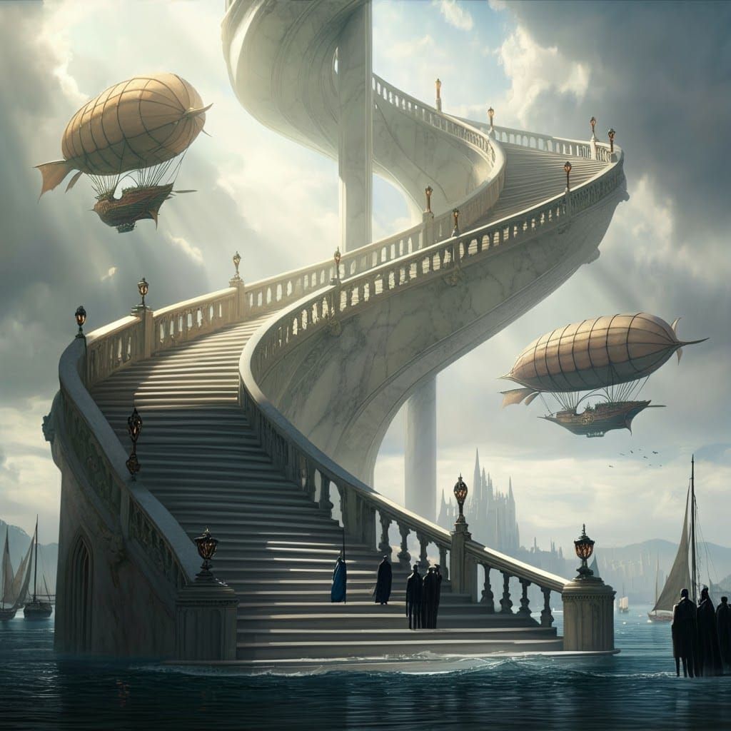 Majestic Stairway to the Sky: Fantasy Artwork