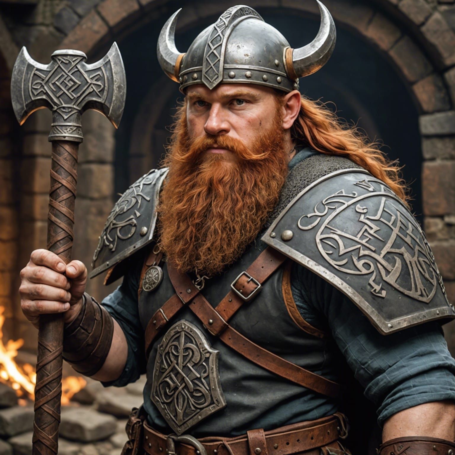 Redhead Dwarf with Runic Tattoos in Dwarven Forge