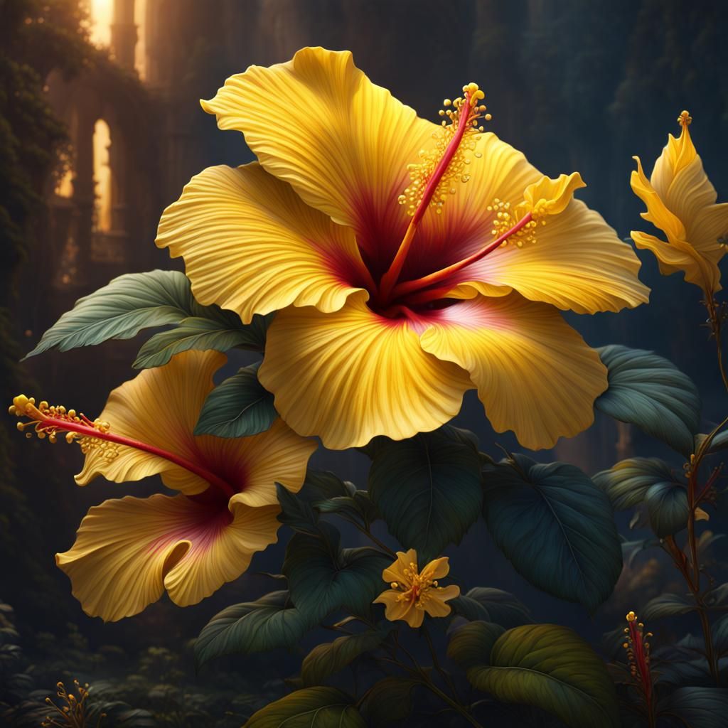 Fantastical Yellow Hibiscus in Detailed Matte Painting