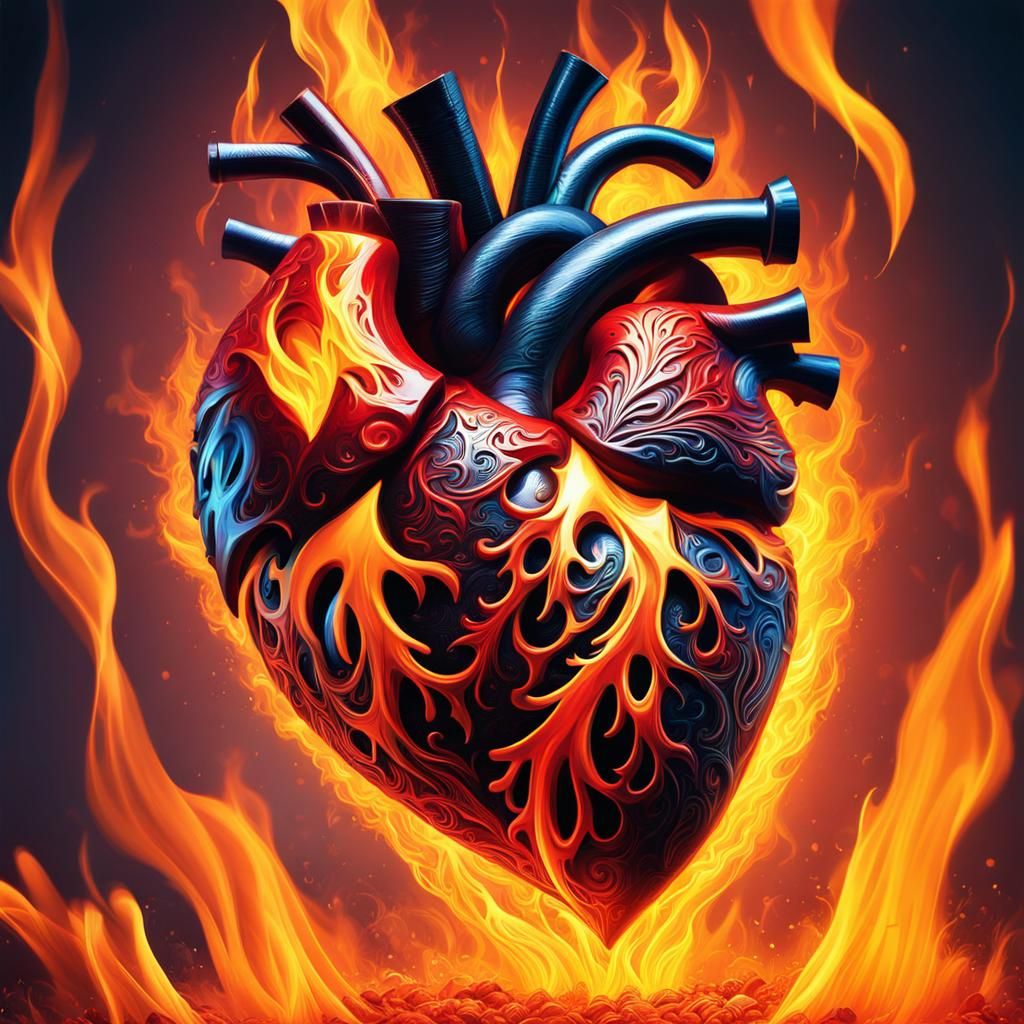 Hyperrealistic Heart Ablaze: Splash Art Concept