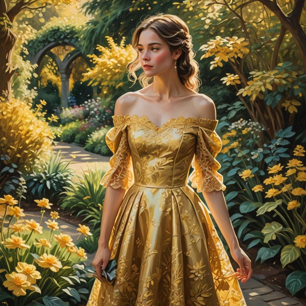 Woman in Yellow Dress, Impressionistic Digital Painting