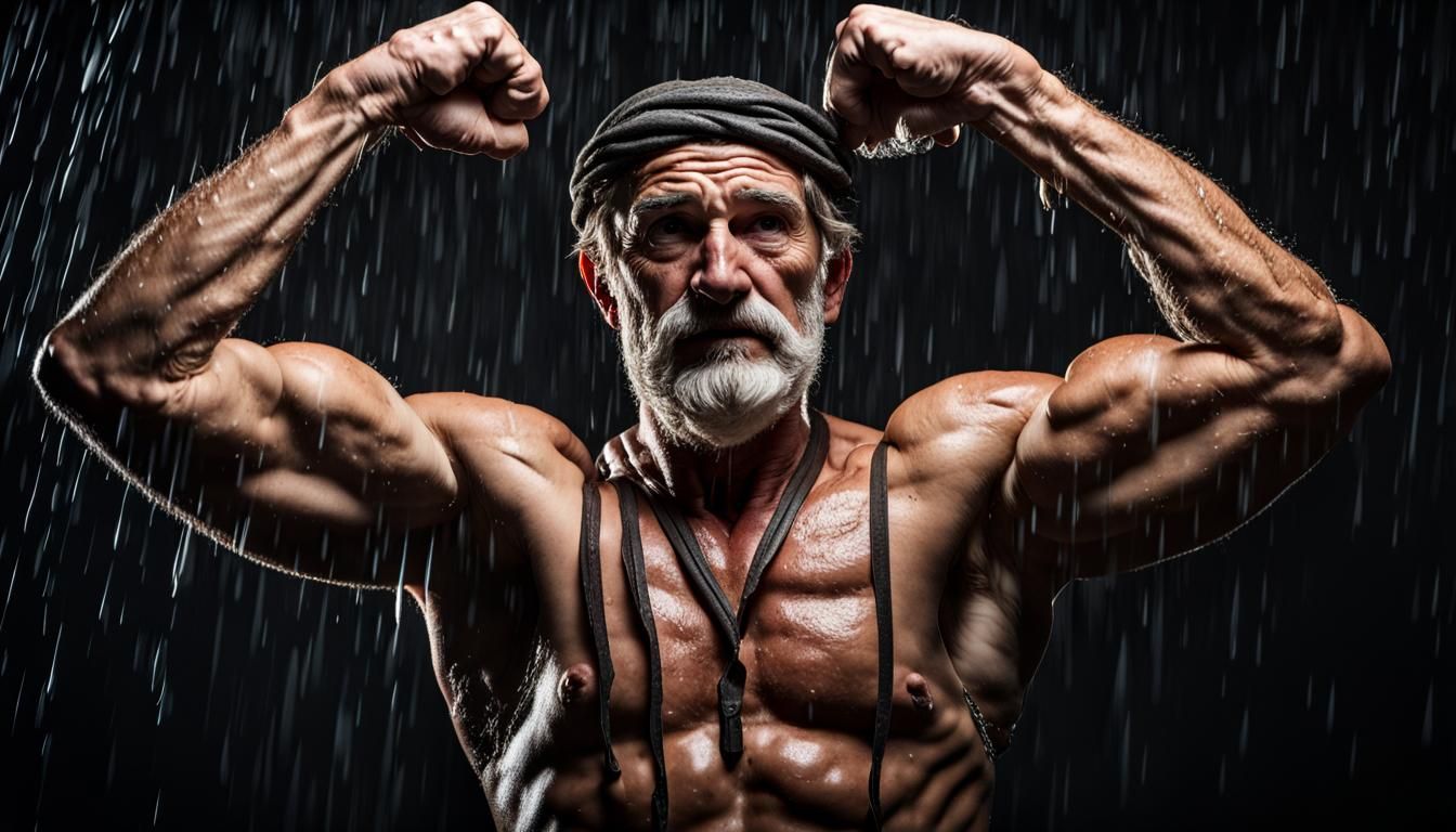 Ancient Greek Laborer in the Rain, Dramatic Lighting