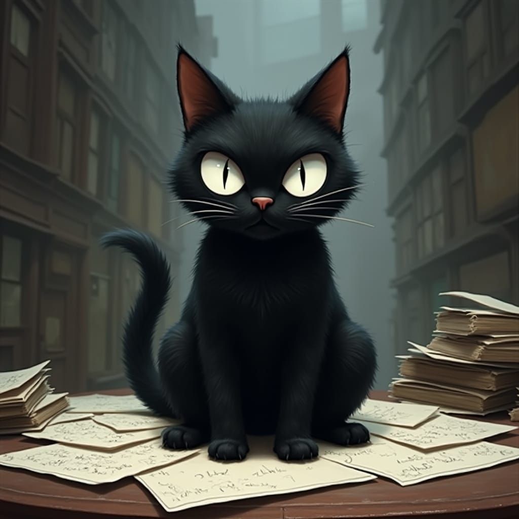 Dramatic Black Cat Portrait in Digital Matte Painting