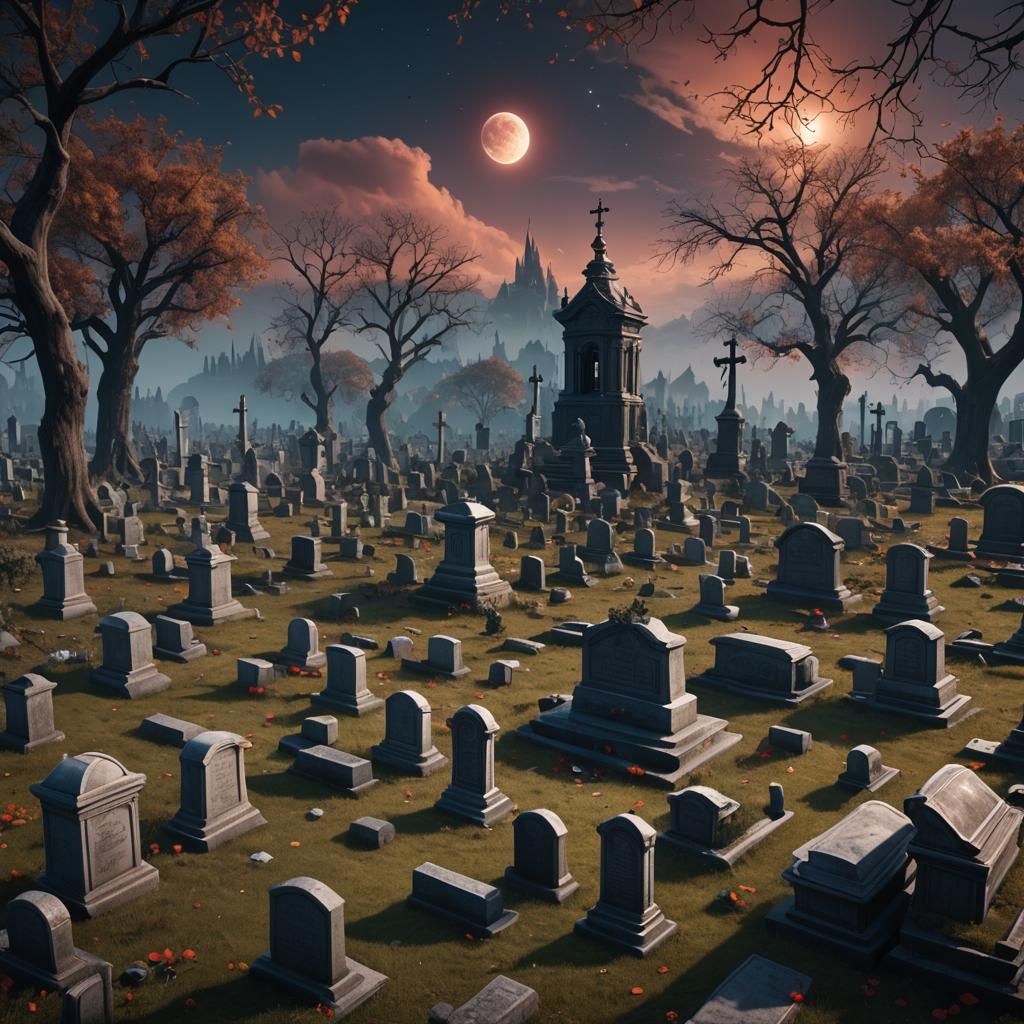 Hallucinatory Lunar Eclipse Over Cemetery: Fantasy Concept A...